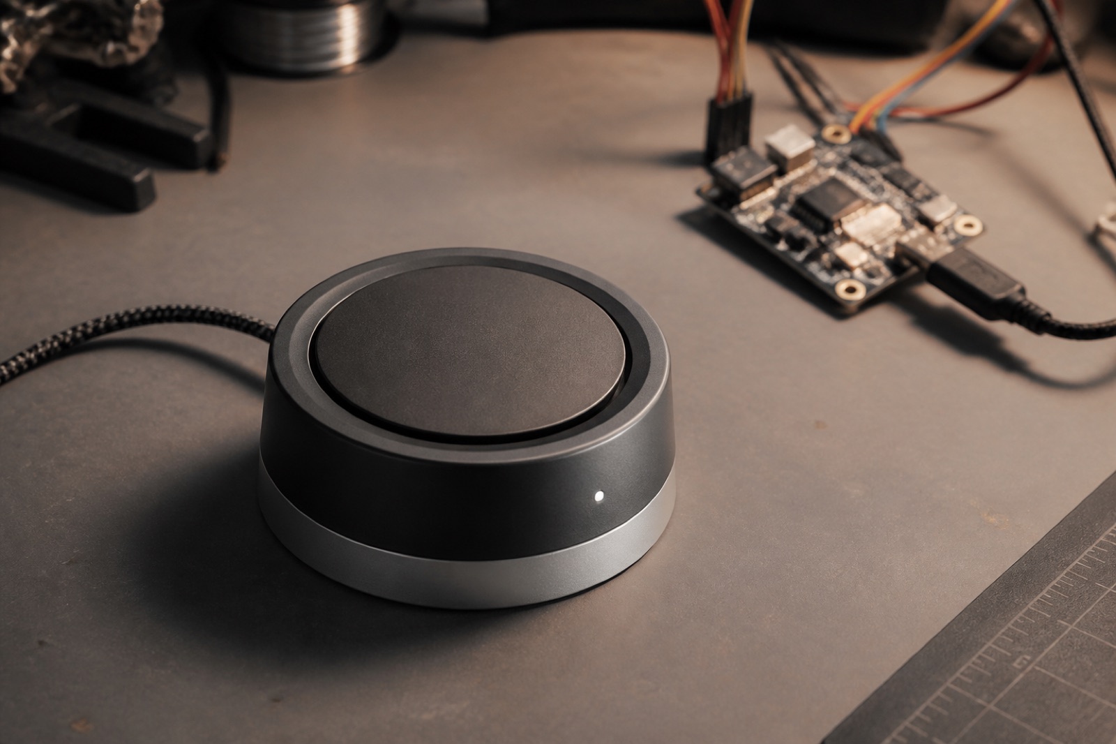 Temporary editorial image of a tactile hardware button prototype