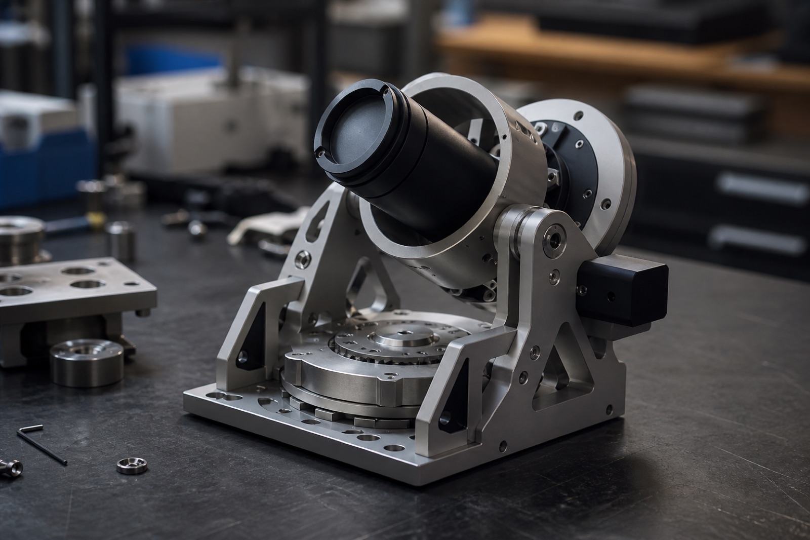 Temporary editorial image of a precision tracking mechanism in development